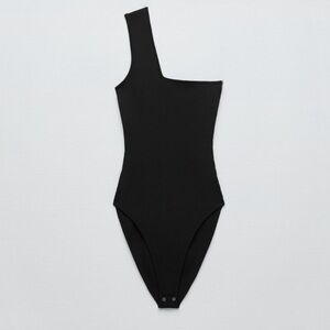 Zara One Shoulder Asymmetrical Black Bodysuit